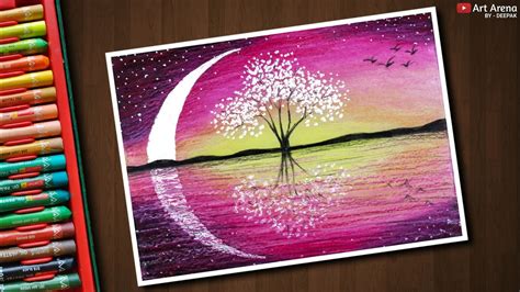 Magical Tree Landscape Drawing With Oil Pastels Step By Step Youtube