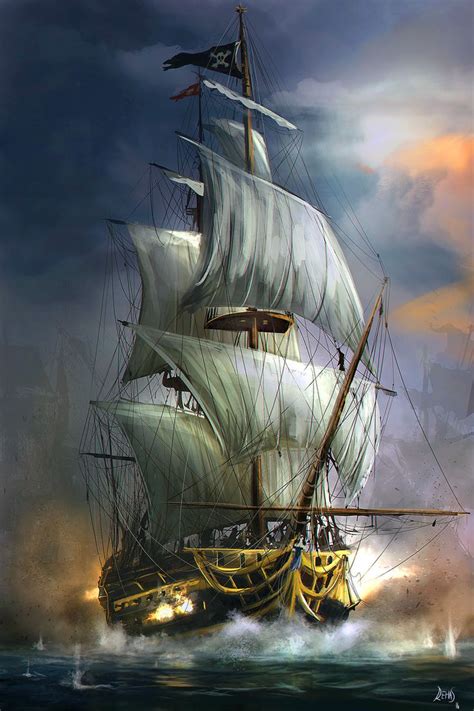 Pirate Ship In Battle Piratenboote Schiff Gemälde
