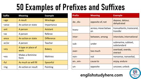 50 Examples Of Prefixes And Suffixes English Study Here