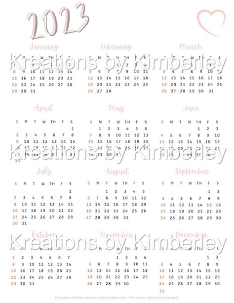 2023 Calendar Printable Cute Free 2023 Yearly Calendar Templates In