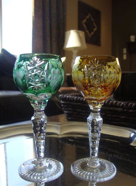 Vintage Ajka Crystal Cordial Glasses Golden Amber And Emerald Etsy