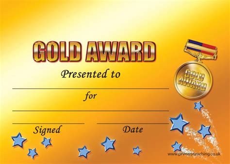 Customised Gold Award Certificate A Pupil Rewards Within Star Award