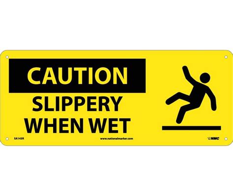 Caution Slippery When Wet W Graphic 7x17 Rigid Plastic Sa143r Jendco Safety Supply