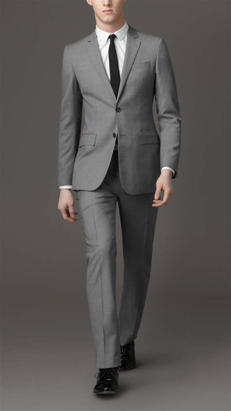 modern fit virgin wool suit in light grey mélange burberry united states