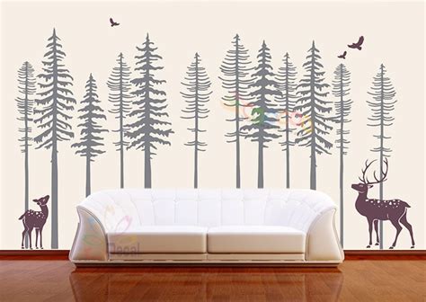 Pine Tree Forest Wall Decals Forest Mural Forest Scene Etsy