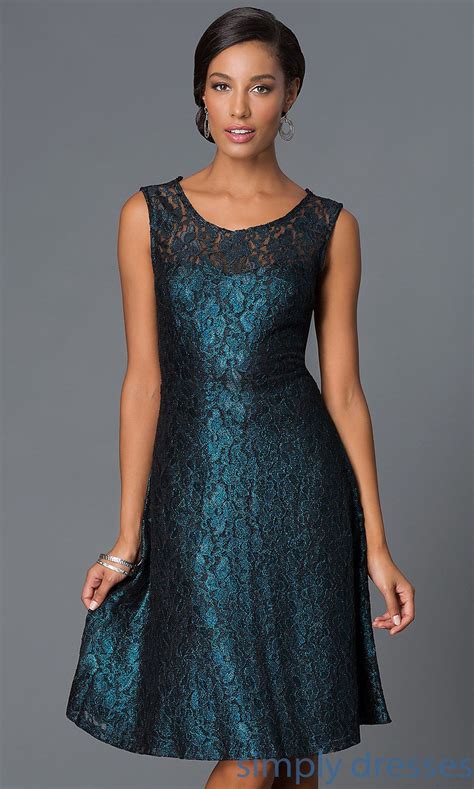 Shimmery Lace Sleeveless Knee Length Dress Short Semi Formal Dresses