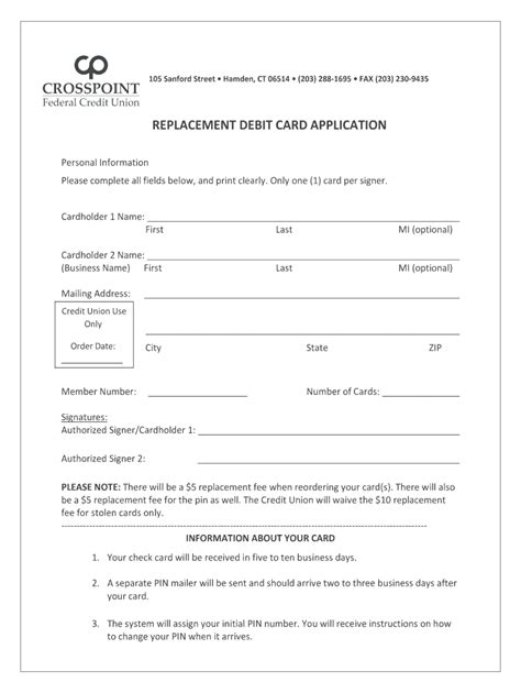Or, you can activate the card through. Crosspoint Replacement Debit Card Application - Fill and Sign Printable Template Online | US ...