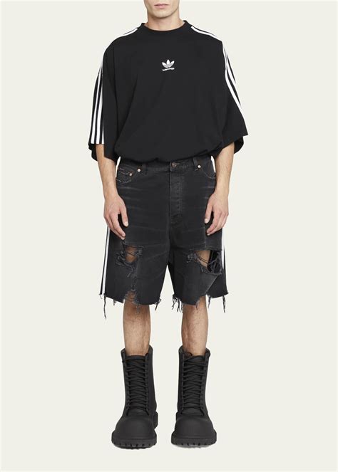 Balenciaga X Adidas Mens 3 Stripes Denim Shorts Bergdorf Goodman