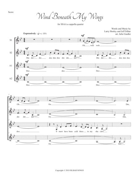 The Wind Beneath My Wings Sheet Music Roger Whittaker Ssaa Choir