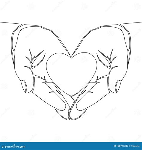 One Continuous Line Hand Holding Heart Concept Stock Vector
