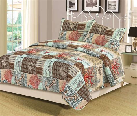 Aubrie Home Accents Cape May Queen Quilt Set 3 Piece Bedspread Coverlet