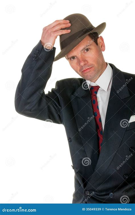 Fifties Retro Man Wearing Trilby On White Royalty Free Stock Images