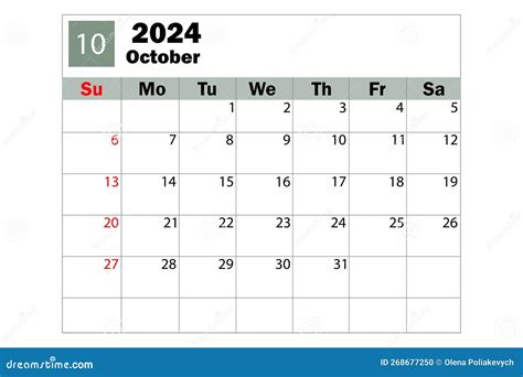 October 2024 Calendar Diary Calendar Daily Planner Vector