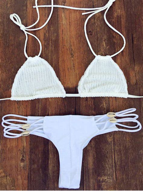 22 Off 2021 Crochet White Halter Bikini Set In White Zaful