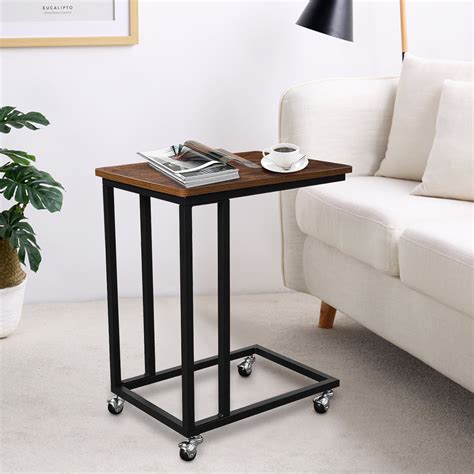 Mobile C Shape Side Table Sofa Couch Side Table Tray For Snack Coffee