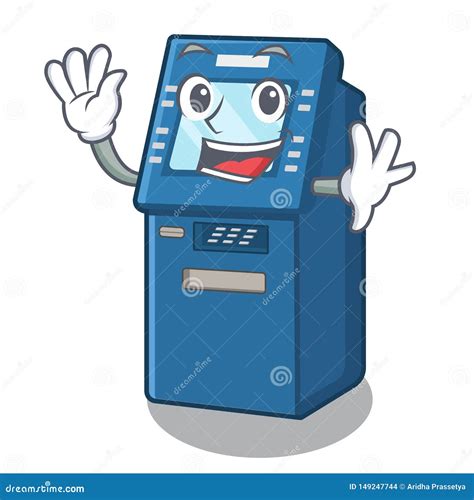 Waving Atm Machine In The Cartoon Shape Stock Vector Illustration Of