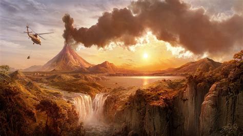 Mountains sunset landscape nature sunrise mountain sky clouds dusk dawn. sunset mountains helicopters volcanoes artwork drawings waterfalls 1920x1080 wallpaper - Nature ...