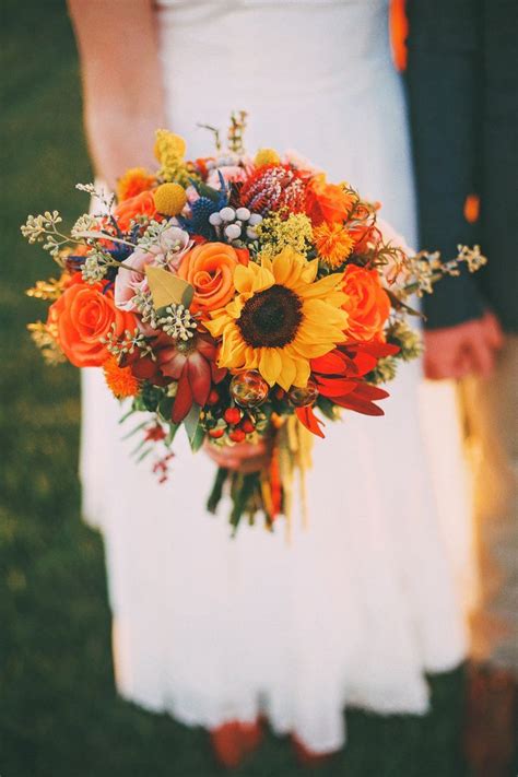Maybe you would like to learn more about one of these? Bright Autumn Sunflower Bridal Bouquet // blue thistle ...