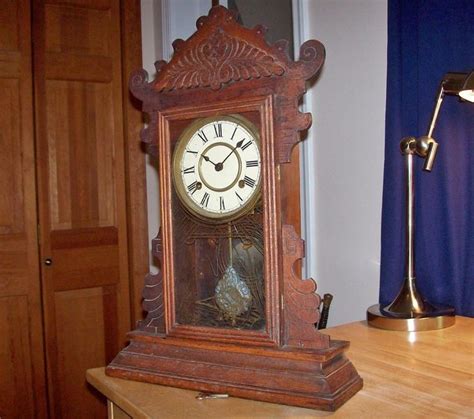 Antique 1900s Waterbury Clock Co Oak Mantel Clock Originalworking