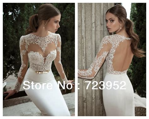 buy vestidos de noiva 2014 berta bridal sexy long sleeves sheer lace sheath