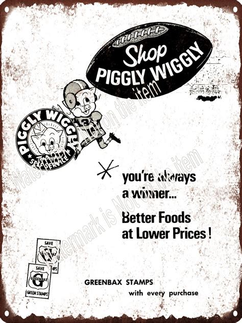Piggly Wiggly Charleston Sc Football Green Bax Stamps Metal Sign 9x12