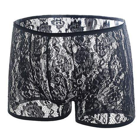 2021 Mens Sexy Lace Boxers Shorts Male Transparent Panties Trunk Sexy