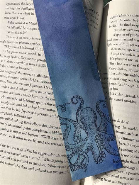 octopus bookmark stamped and watercolor bookmark original etsy watercolor bookmarks