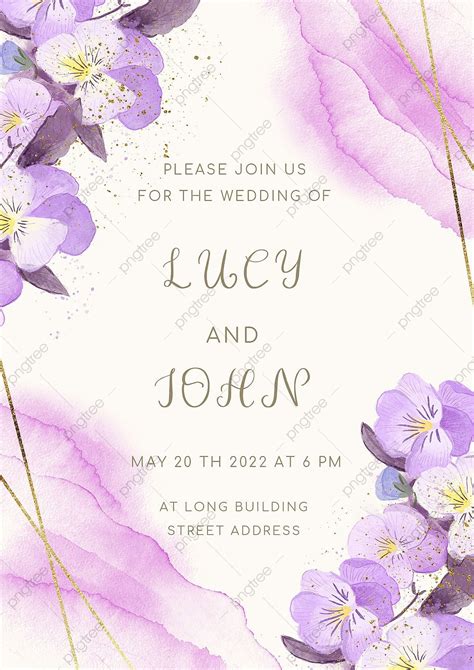 Wedding Invitation Purple Watercolor Flowers Template Download On Pngtree