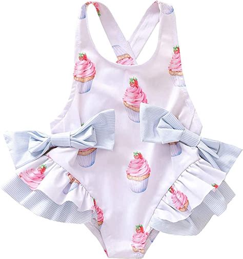 Summer Girl Swimsuit Round Neck Sleeveless Suspenders Bow Cake Holter