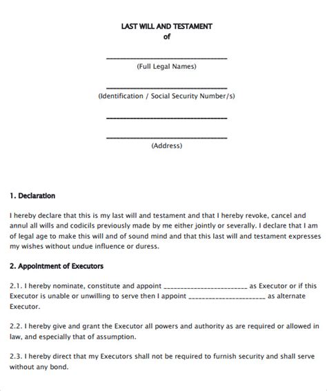 Free last will and testament blank forms. Sample Last Will And Testament Form - 9+ Free , Examples ...