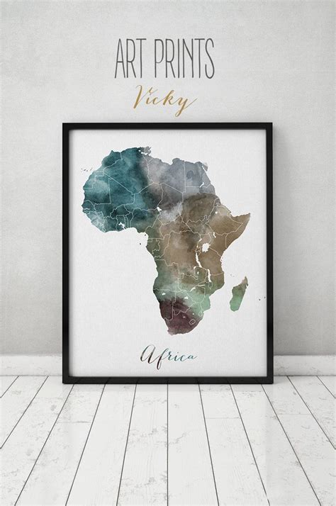 Watercolor Painting Watercolor Africa Map Watercolor Poster Handmade