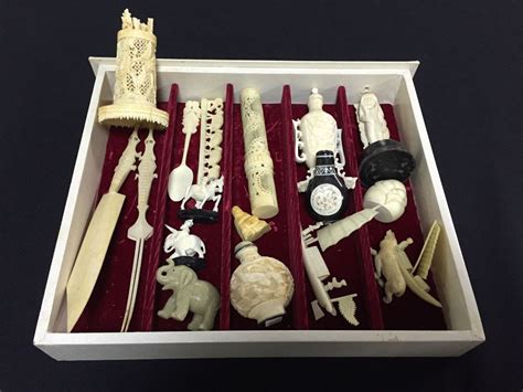 Collection Of Ornately Carved Small Antique Ivory And Bone Figurines