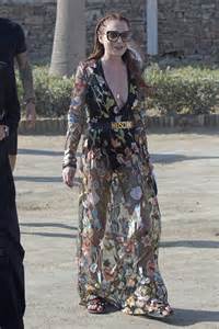 Lindsay Lohan In A Long Floral Dress Spends Her Summer Days At Her