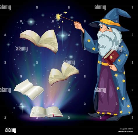 Illustration Of An Old Wizard Holding A Book And A Wand Stock Vector Art Illustration Vector