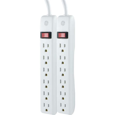 Ge 6 Outlet General Purpose Power Strip White 2ft 2 Pack 14087