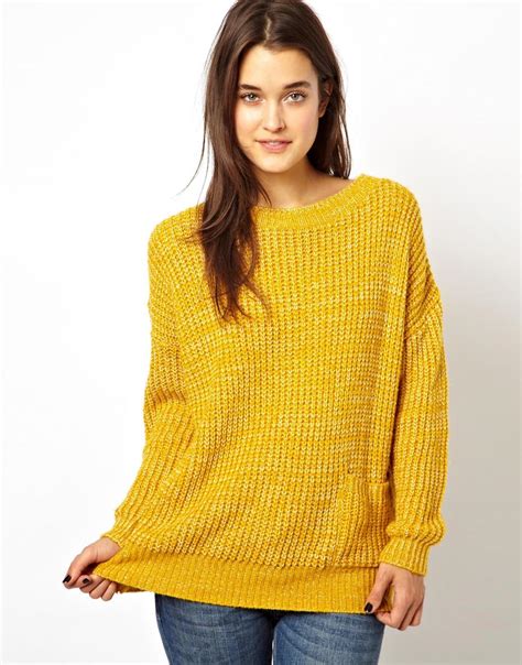 Lyst Asos Slouchy Jumper With Pocket In Yellow