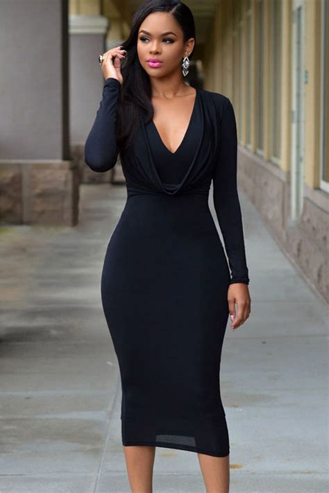9,422 results for black long sleeve dress 12. Black Draped Front Long Sleeve Bodycon Midi Dress #025082 ...