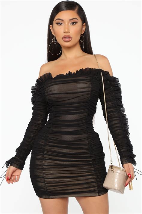 womens sincerely yours ruched mini dress in black combo size large by fashion nova mini black