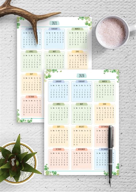 Download Printable Yearly Calendar Floral Style Pdf