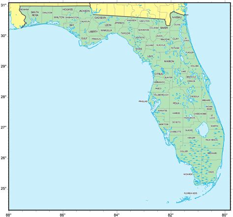 You can print this map on any inkjet or laser printer. Counties Map of Florida • Mapsof.net