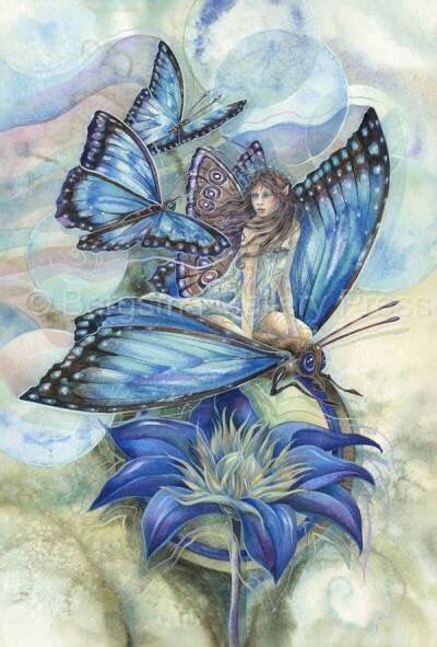 Fairy With Butterfly Wings Sitting On A Blue Butterfly Art Fairy Art