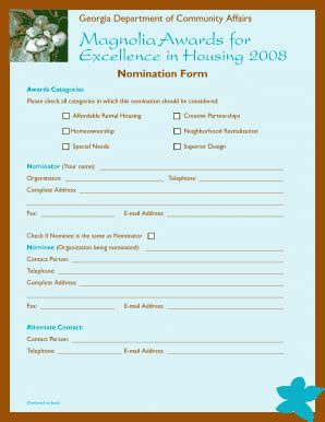 Fillable Online Dca State Ga Nomination Form Georgia Community