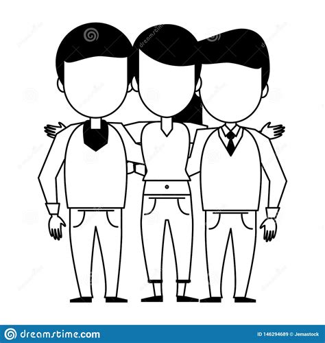 Friends People Cartoon In Black And White Stock Vector Illustration
