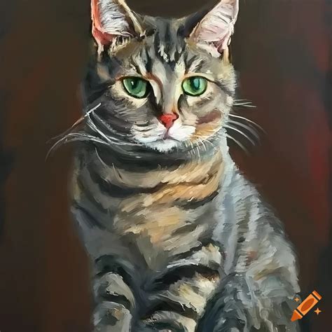 Oil Painting Of A Gray Tabby Cat