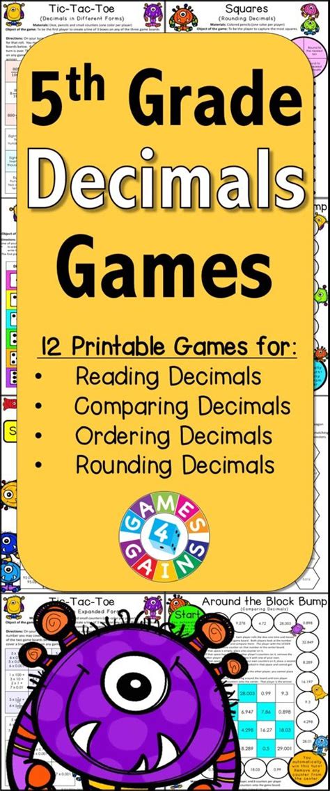 5th Grade Math Centers 5th Grade Decimals Games 5nbt3 5nbt4