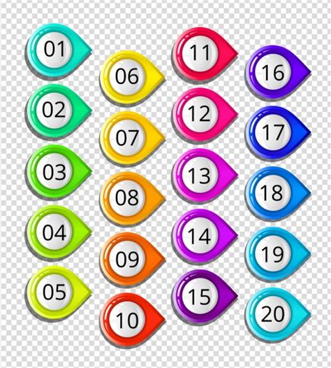 Round Numbering Buttons Collection Colorful Shiny Decoration Vector
