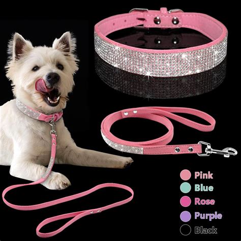 2019 Adjustable Suede Leather Puppy Dog Collar Leash Set Soft