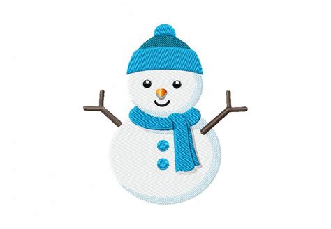 Blue Snowman Scarf Machine Embroidery Design Daily Embroidery