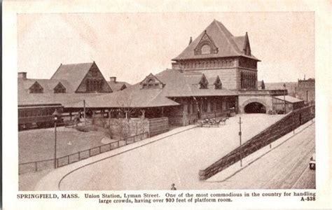 Postcard Union Station Railroad Train Depot Springfield Ma