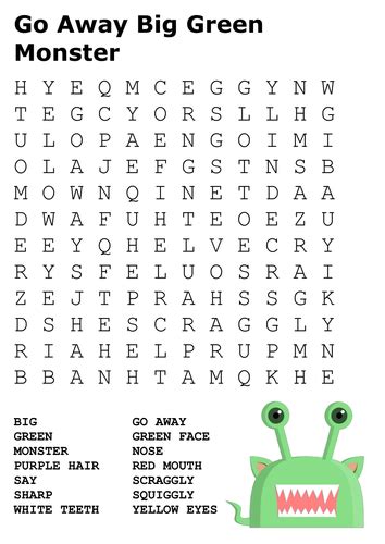 Go Away Big Green Monster Word Search Teaching Resources